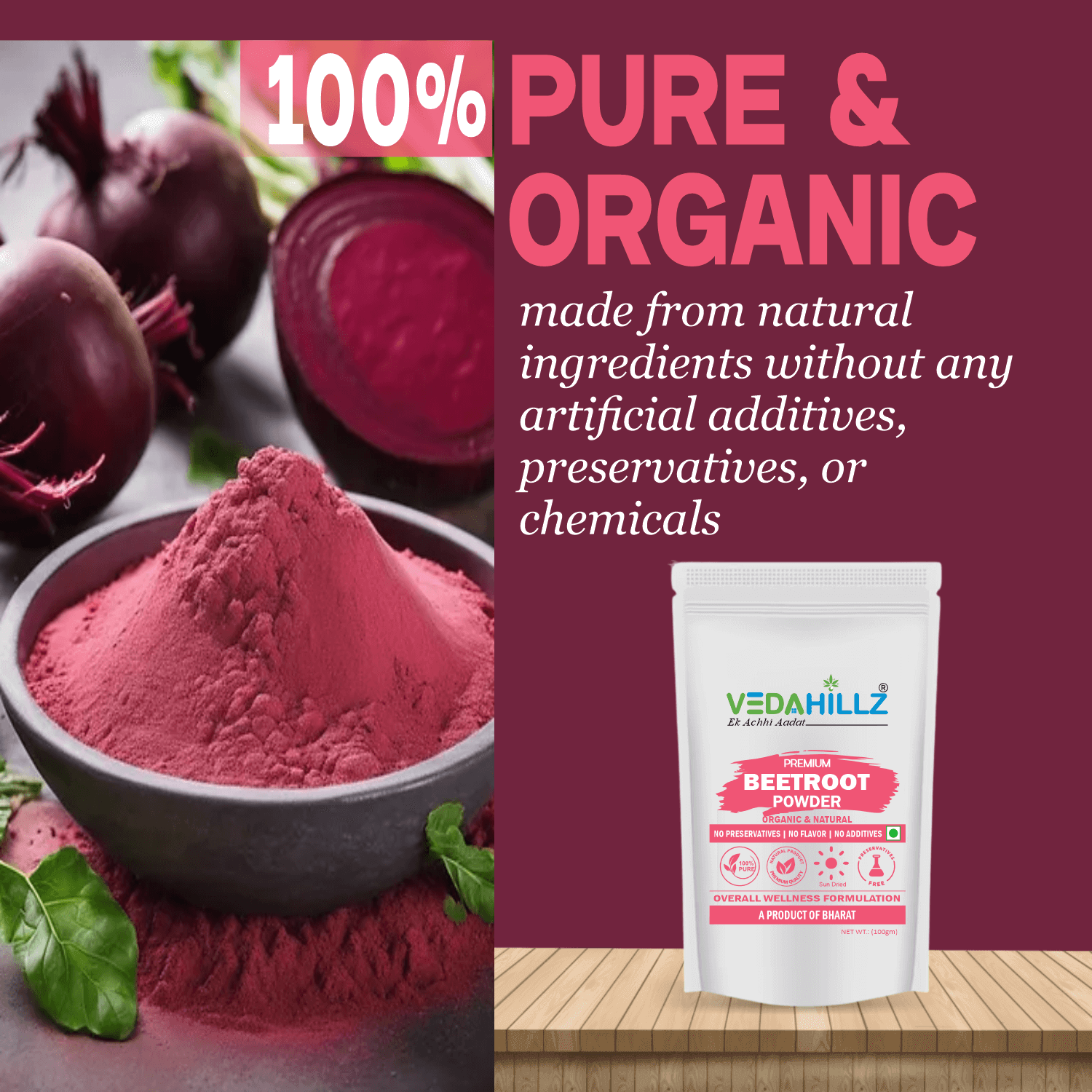 Vedahillz Herbal Beetroot Powder Made from Carefully Selected Beetroot